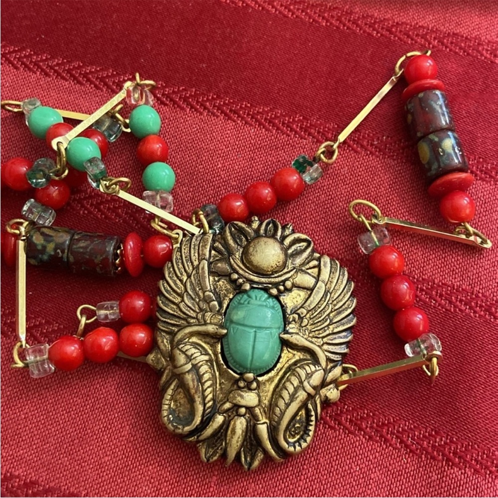 Vintage 1930s Bakelite Scarab & Snake Scarab Broach & Necklace